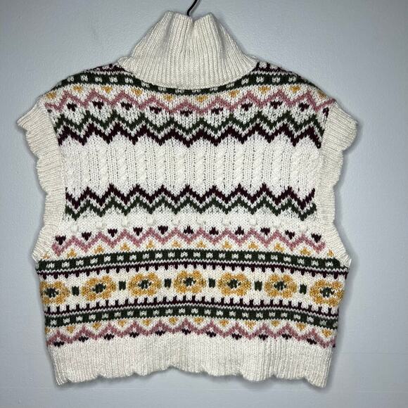 Anthropologie Turtleneck Sweater Vest Sz L Scallop Cottagecore Prairie Twee Boho - Picture 6 of 10